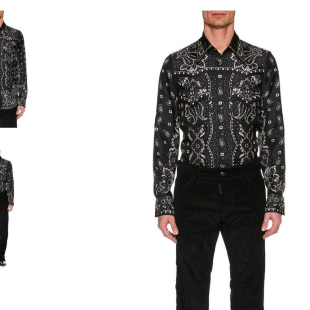 DSQUARED2 RARE BANDANA PRINT BLACK DRESS SHIRT L